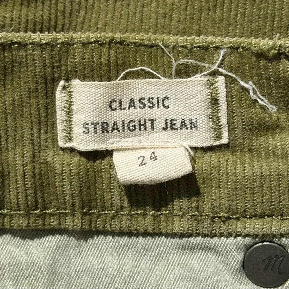 Madewell Olive Green Corduroy Classic Straight Jean 24 - Ankle Crop 25” inseam